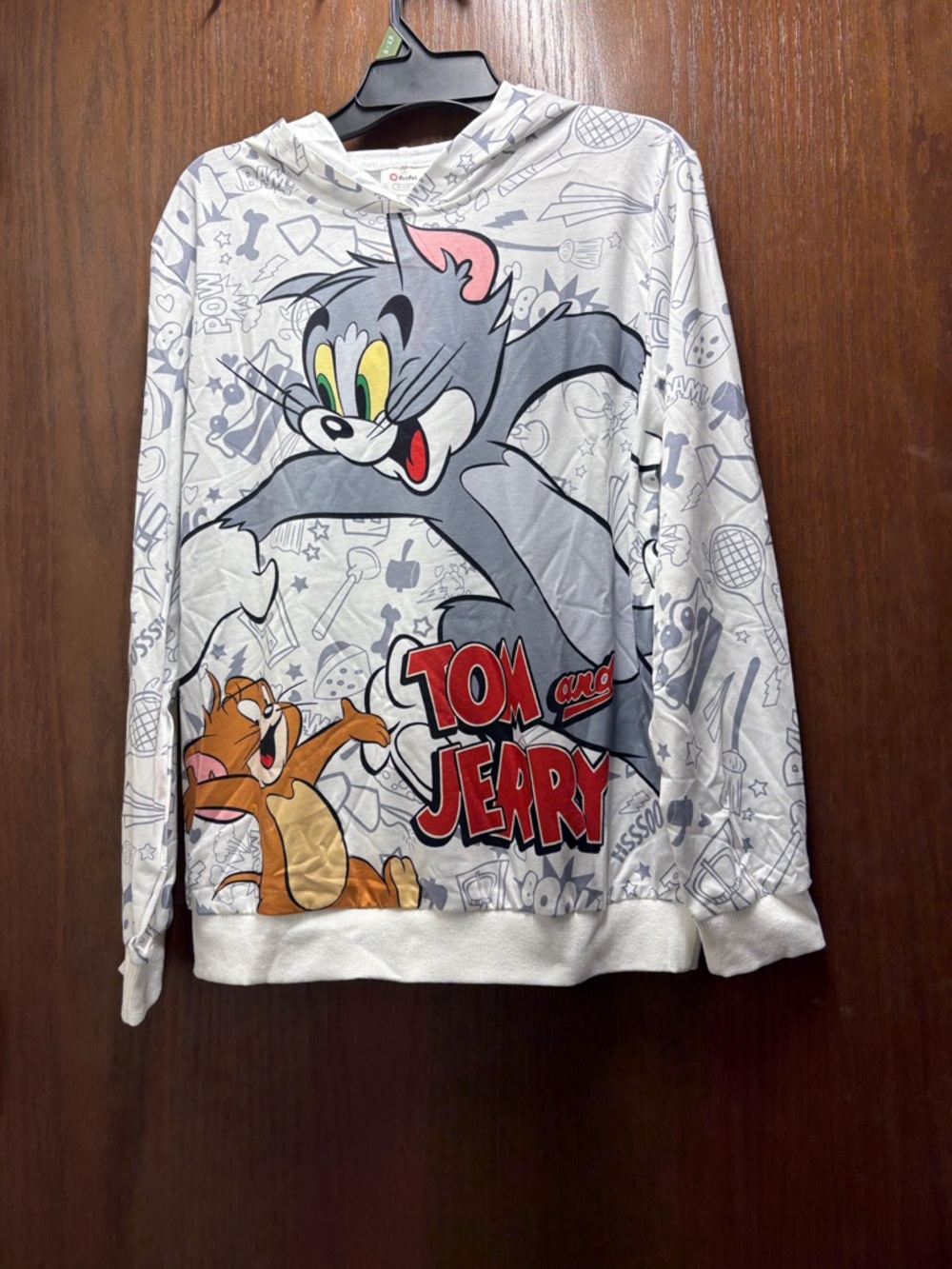 Unisex White & Gray Tom and Jerry Graphic Hoodie Sweatshirt